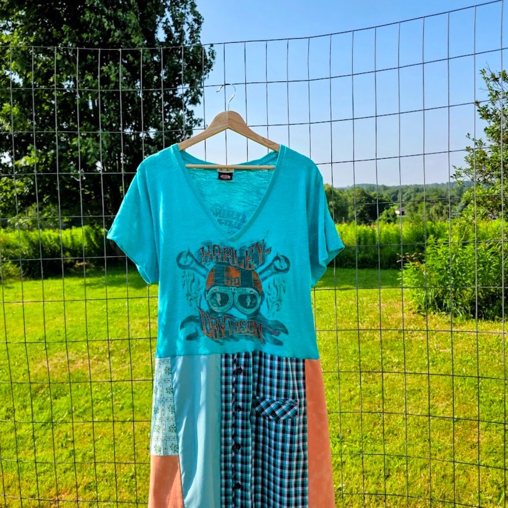 Upcycled Harley Davidson Patchwork Tee Dress 2x - image 3